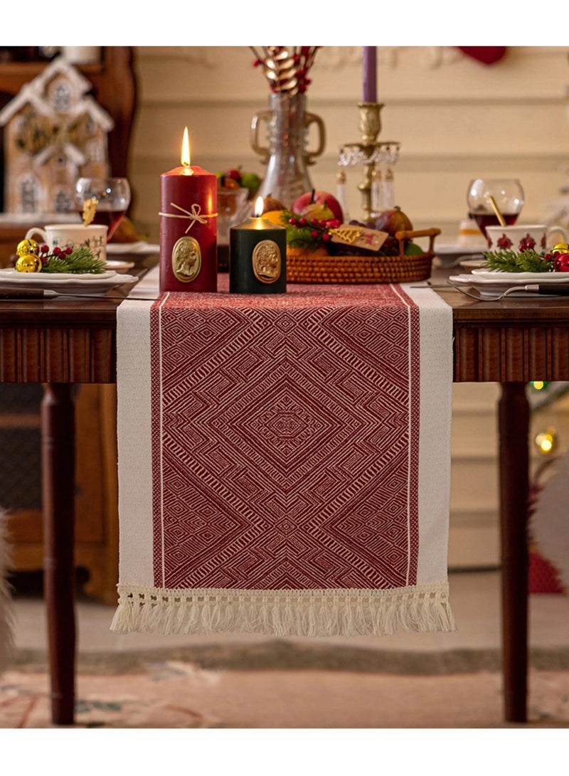 San Yi 1pc Woven Table Runner with Fringe Tassels – Boho Farmhouse Style 35cm*180cm Rectangular Table Cover for Dining Room, Home, Party, Hotel, Restaurant, Baby Shower, Thanksgiving, Easter, Christmas, Valentine’s Day Decor - Image 3